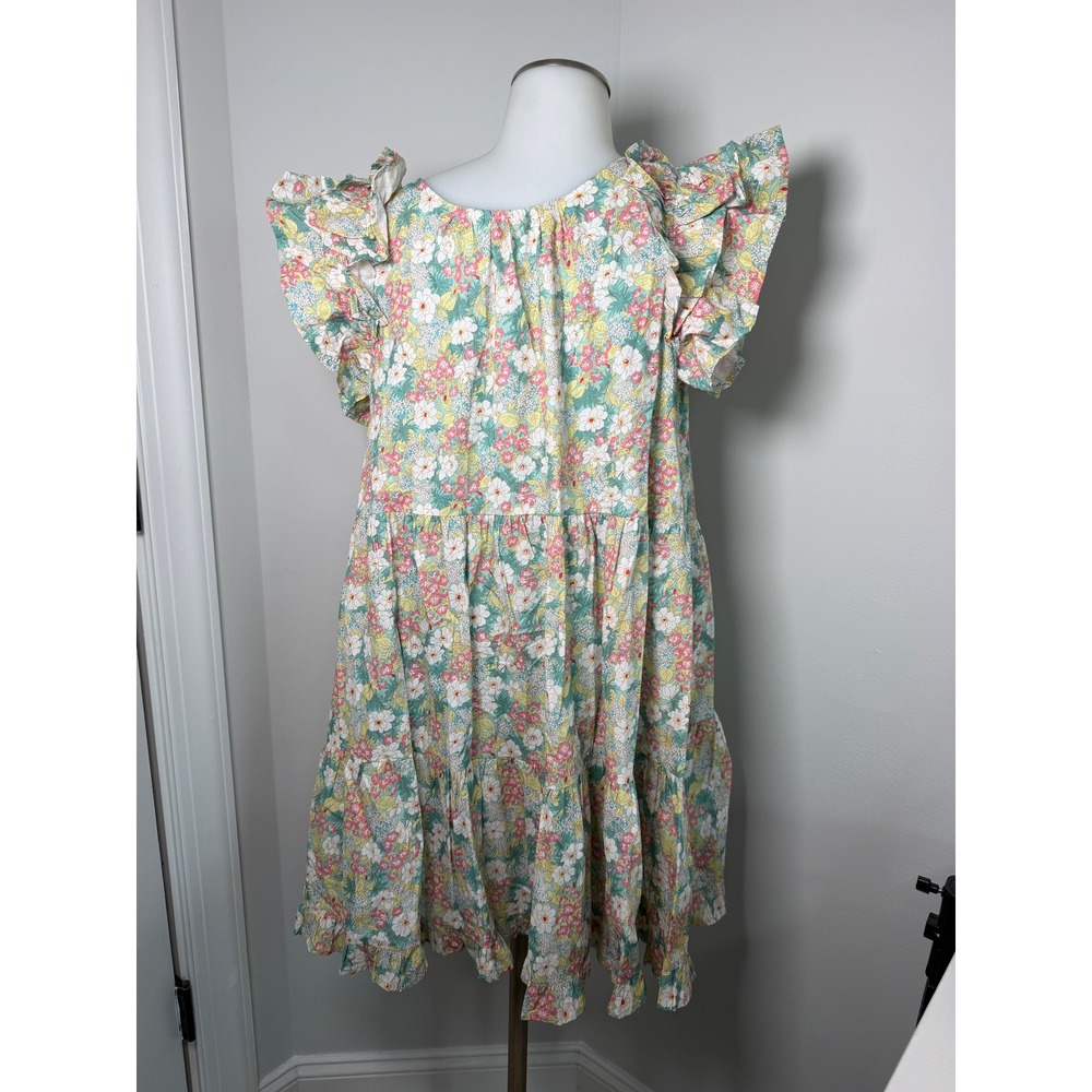 NWT DressUp Floral Tiered Mini Dress Ruffle Flutter Sleeve Multicolored Small